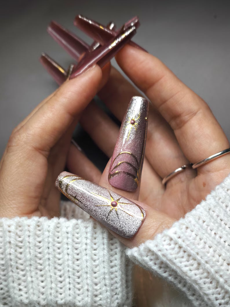 Pink Gold Glitter Elegant Sparkle Luxe Press On Nails