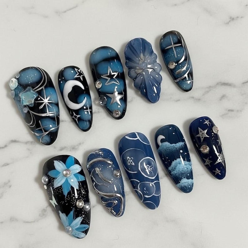 Midnight Blue Elegant Deep Navy Glossy Press On Nails