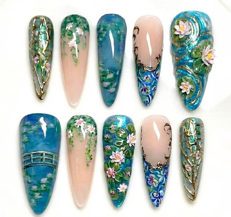 Dreamy Water Lily Impression Press On Nails