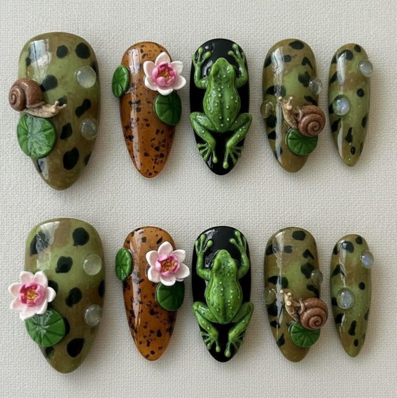 Cute Pond Garden 3D Nature Press On Nails