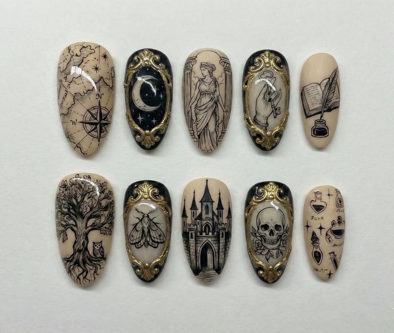 Vintage Witchy Tarot Gothic Academia Statement Press On Nails