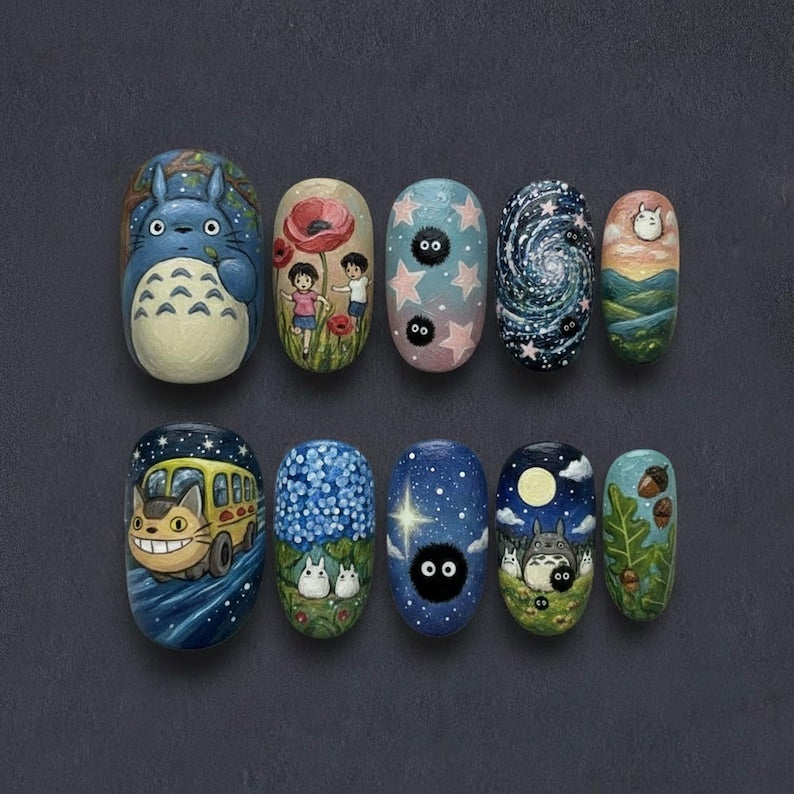 Whimsical Forest Spirit Cute Anime Press On Nails