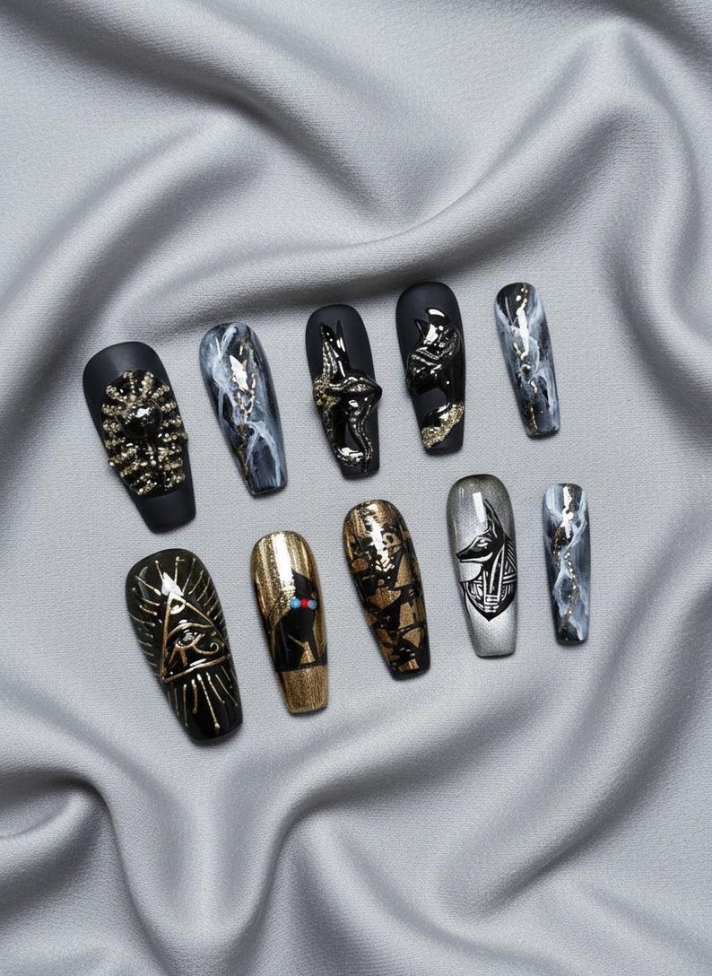 Dark Mystic Guardian Eye Gold Press On Nails