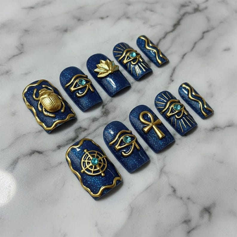 Mystic Royal Scarab Jewel 3D Press On Nails