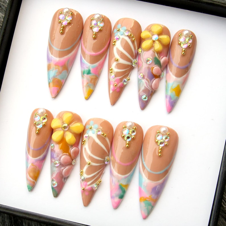 Easter Pastel 3D Flower & Butterfly Press On Nails