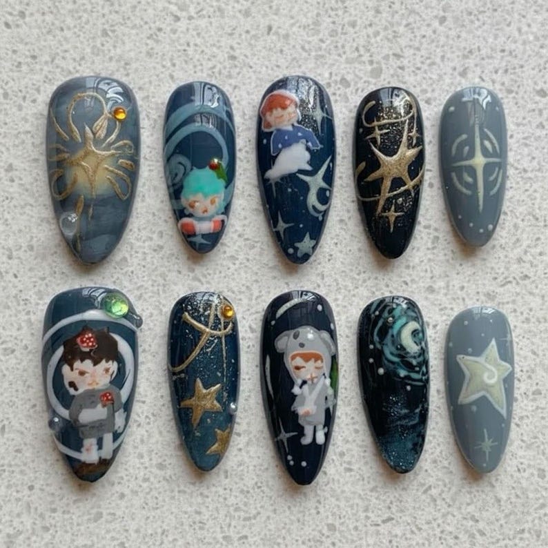 Celestial Galaxy Moon Star Cosmic Dream Press On Nails