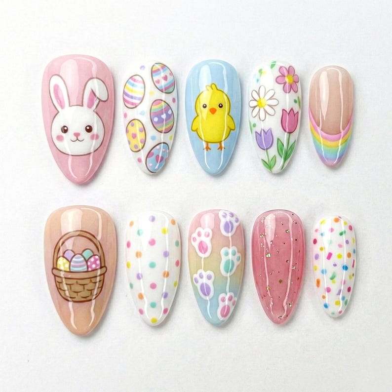 Kawaii Bunny Chick Easter Press On Nails