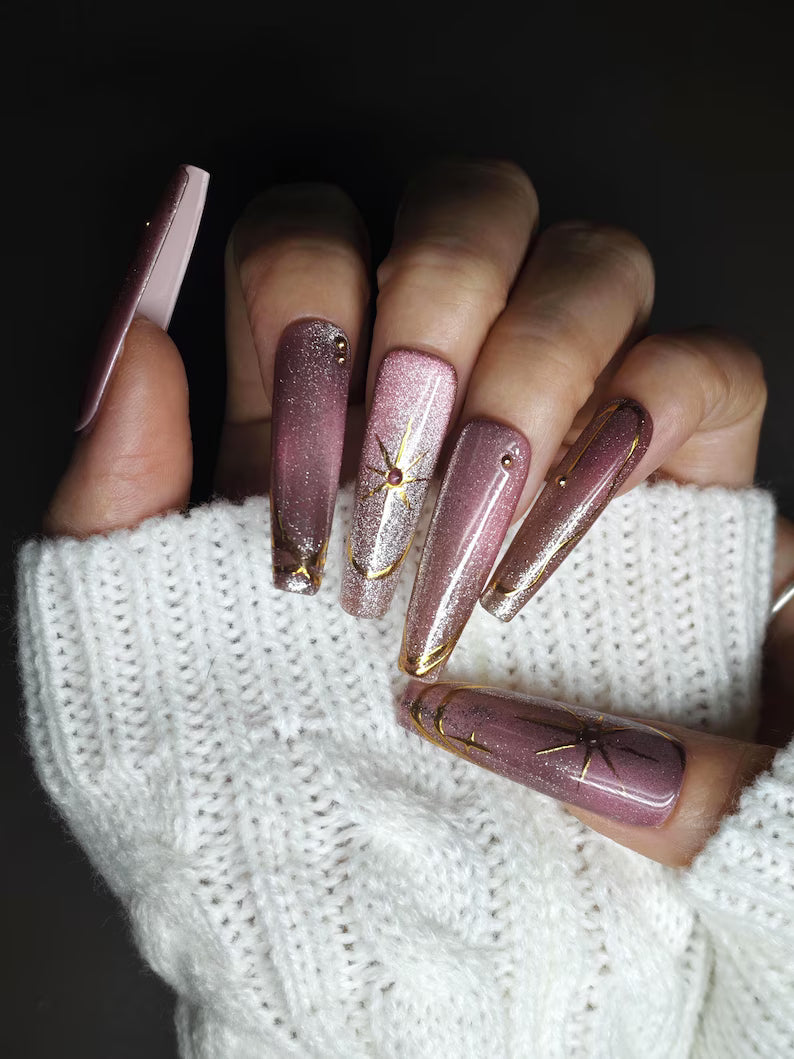 Pink Gold Glitter Elegant Sparkle Luxe Press On Nails