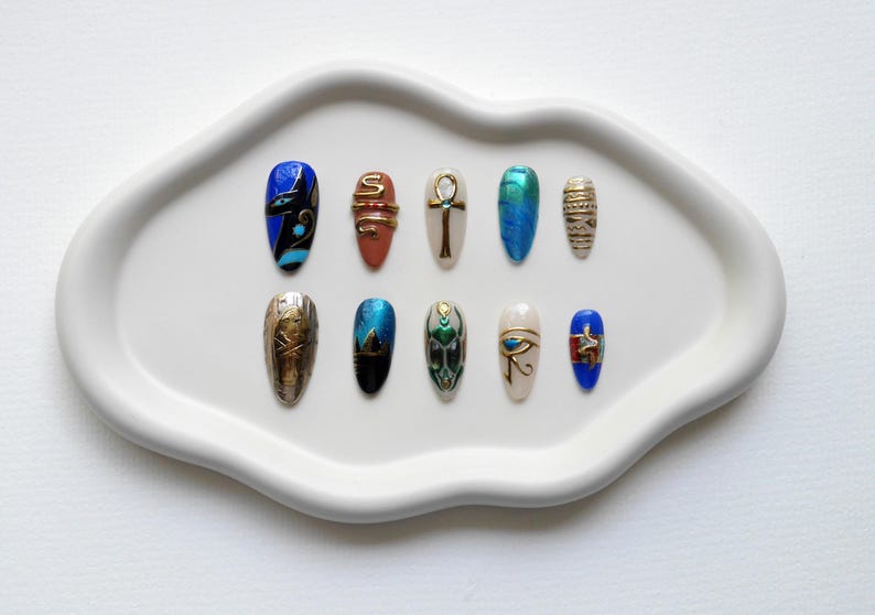 Royal Blue Gold Sacred Scarab Press On Nails