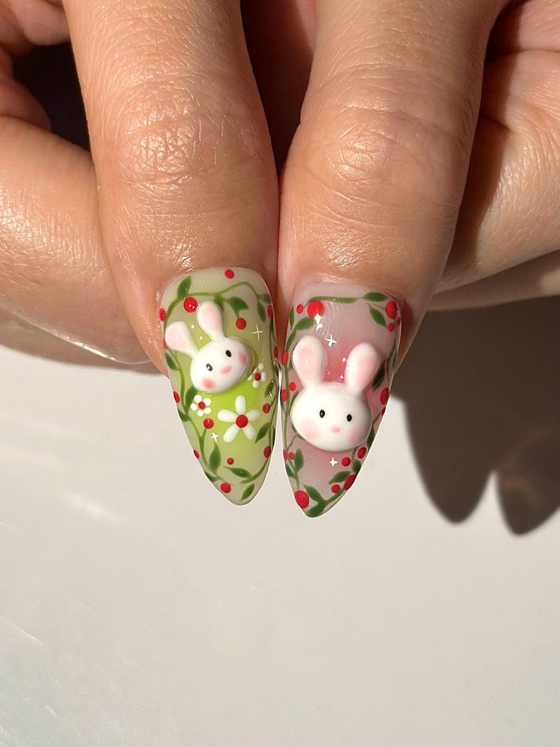 Kawaii Bunny 3D Fruit Pastel Press On Nails