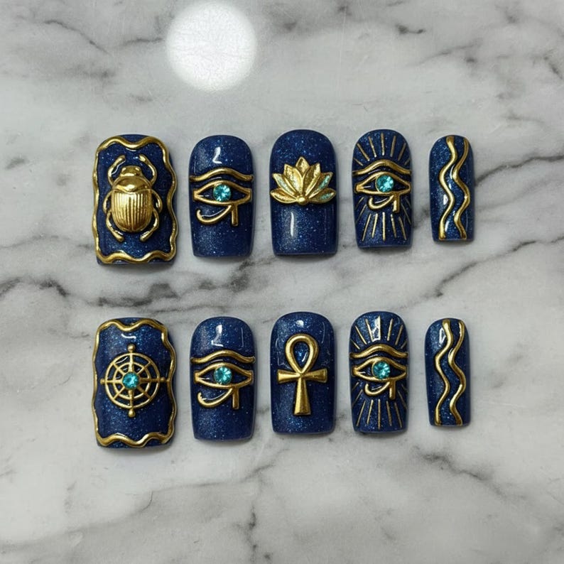 Mystic Royal Scarab Jewel 3D Press On Nails