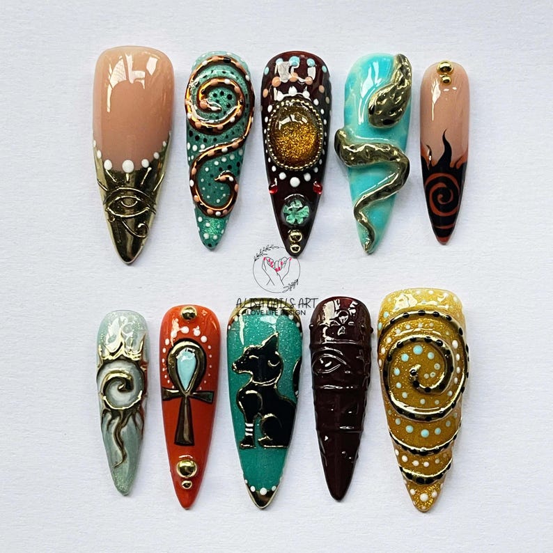 Mystic Gold Ankh Symbol 3D Luxury Press On Nails
