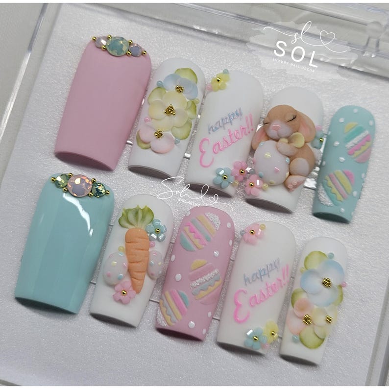 3D Bunny Egg Easter Press On Nails