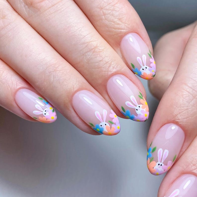 Pastel Easter Bunny Floral Press On Nails