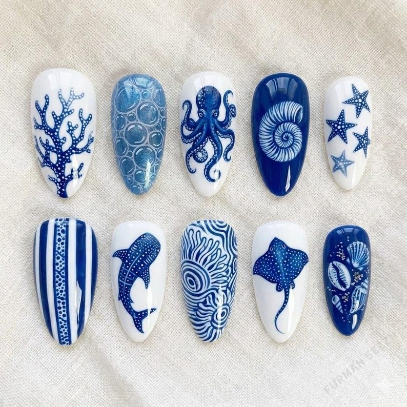 Elegant Porcelain Coastal Press On Nails