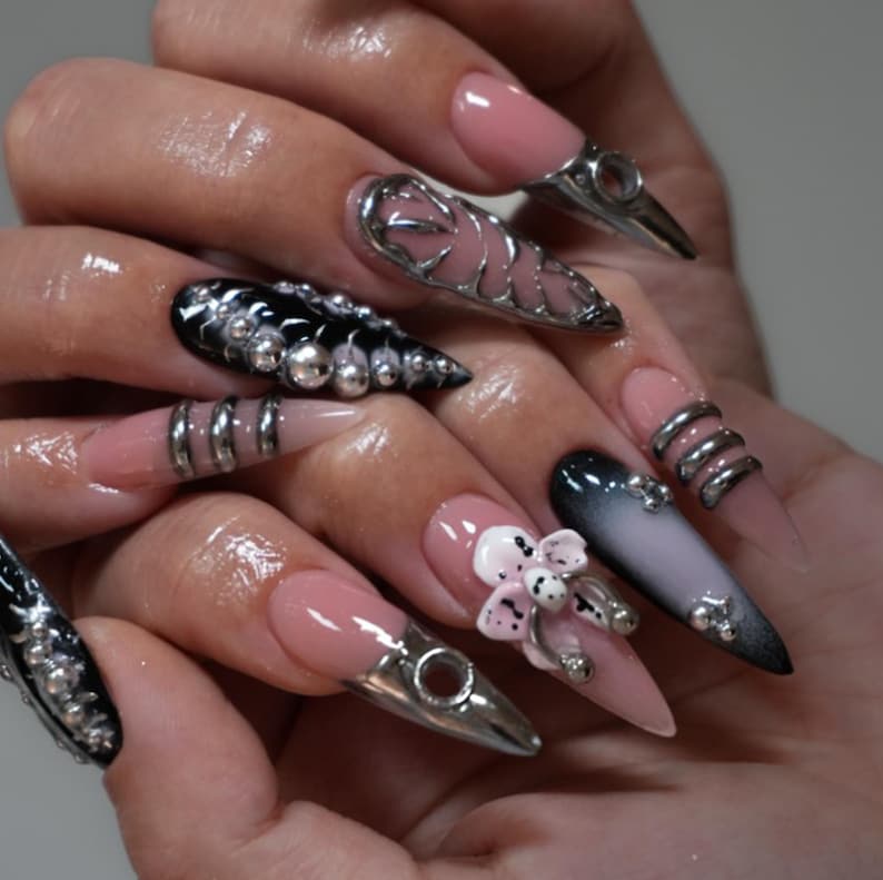 Dark Grunge Metallic Press On Nails