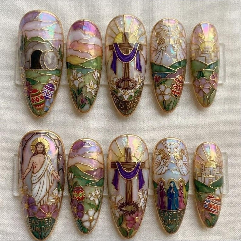 Christian Resurrection Cross Easter Press On Nails