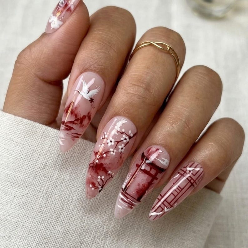 Serene Landscape Art Press On Nails