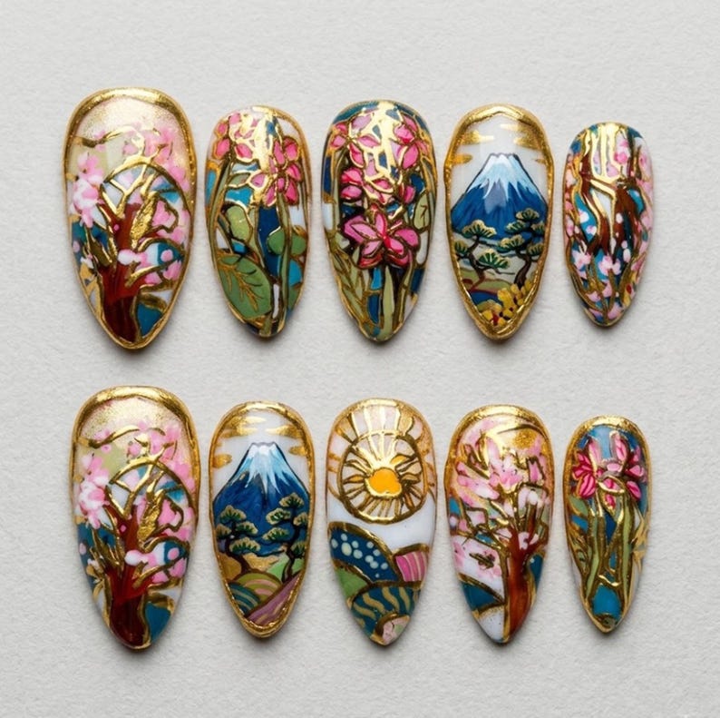 Scenic Floral Landscape Press On Nails