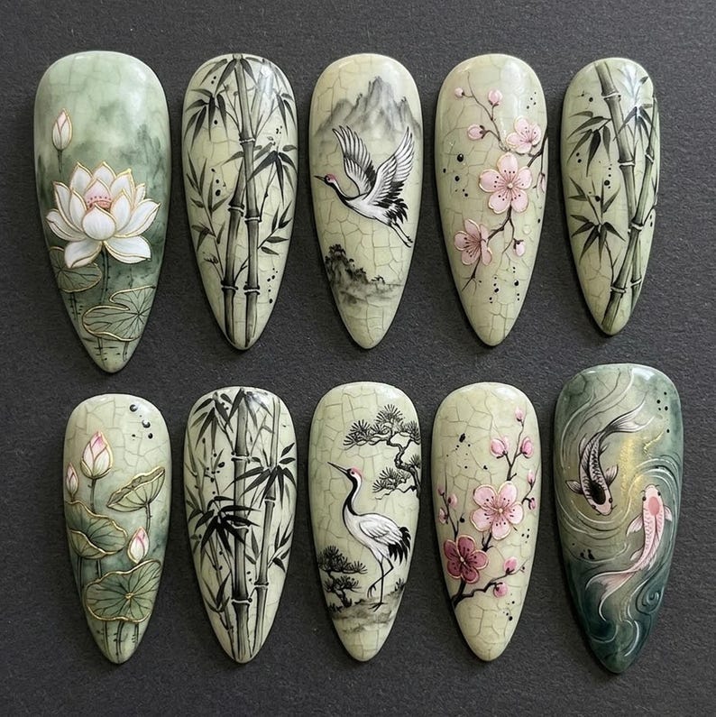 Elegant Bamboo Botanical Press On Nails