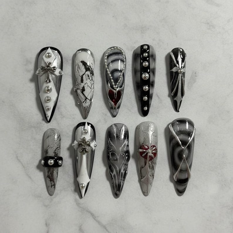 Chrome Gothic Silver Mirror Metallic Edgy Press On Nails