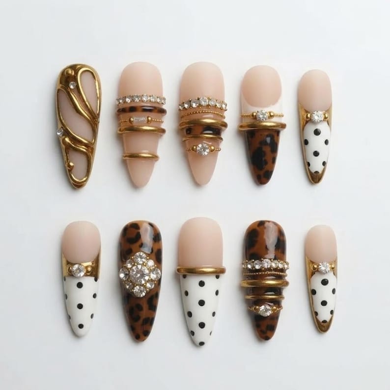 Golden Rhinestone Luxury Press On Nails