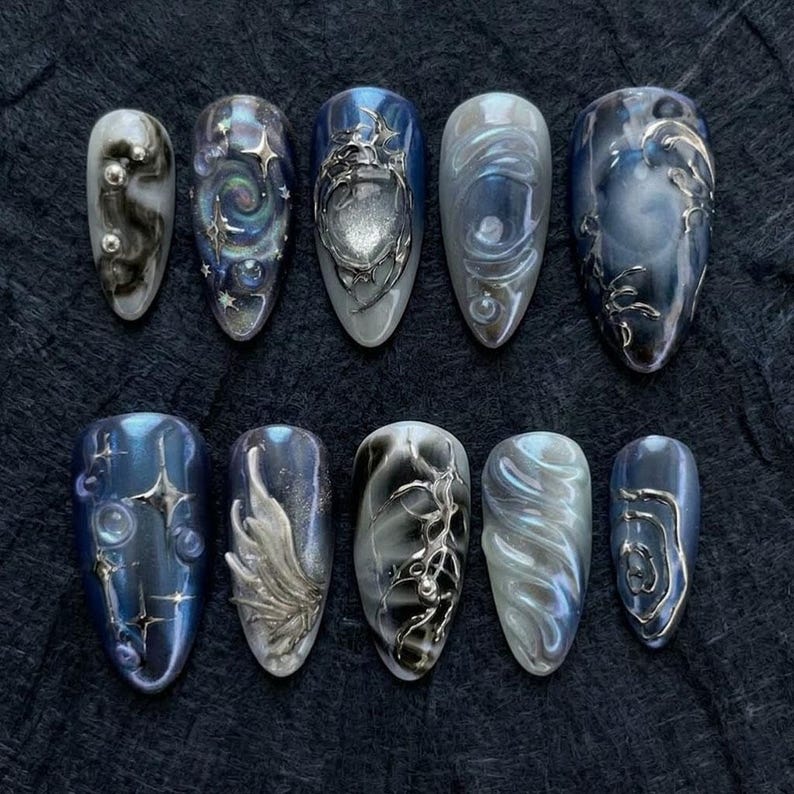 Cosmic Chrome Galaxy Aura Press On Nails