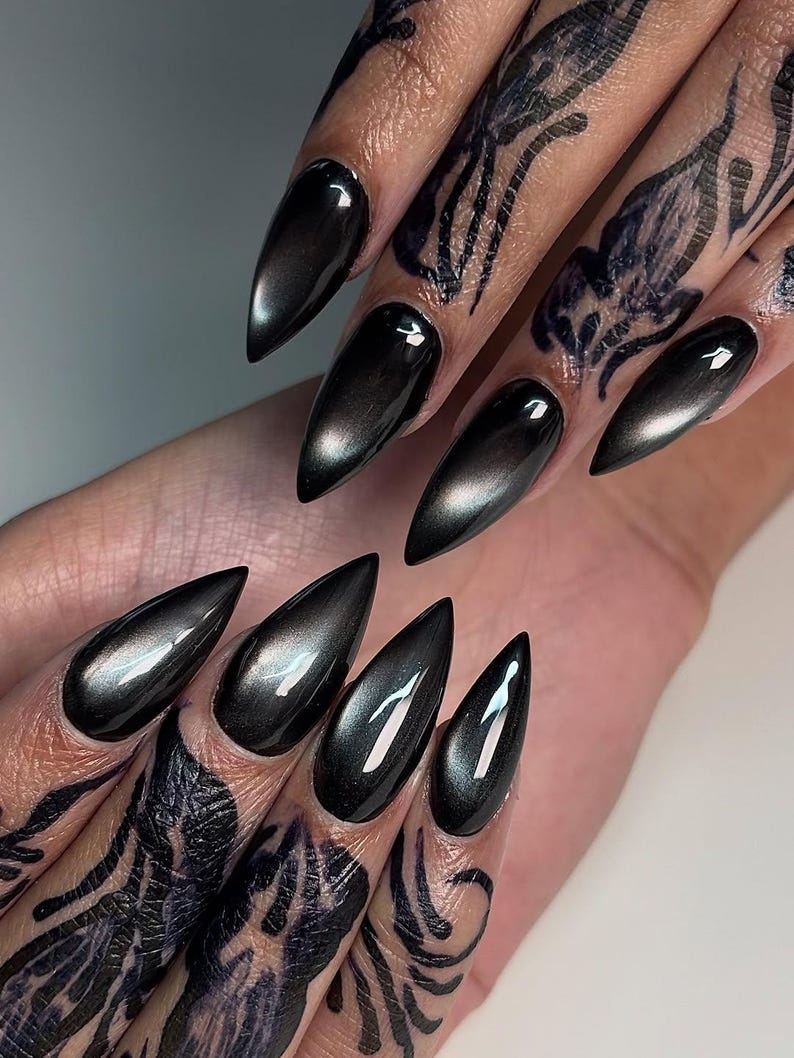 Mystic Black Cat Eye Press On Nails