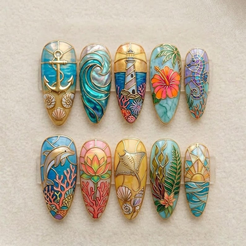 Serene Coastal Horizon Press On Nails