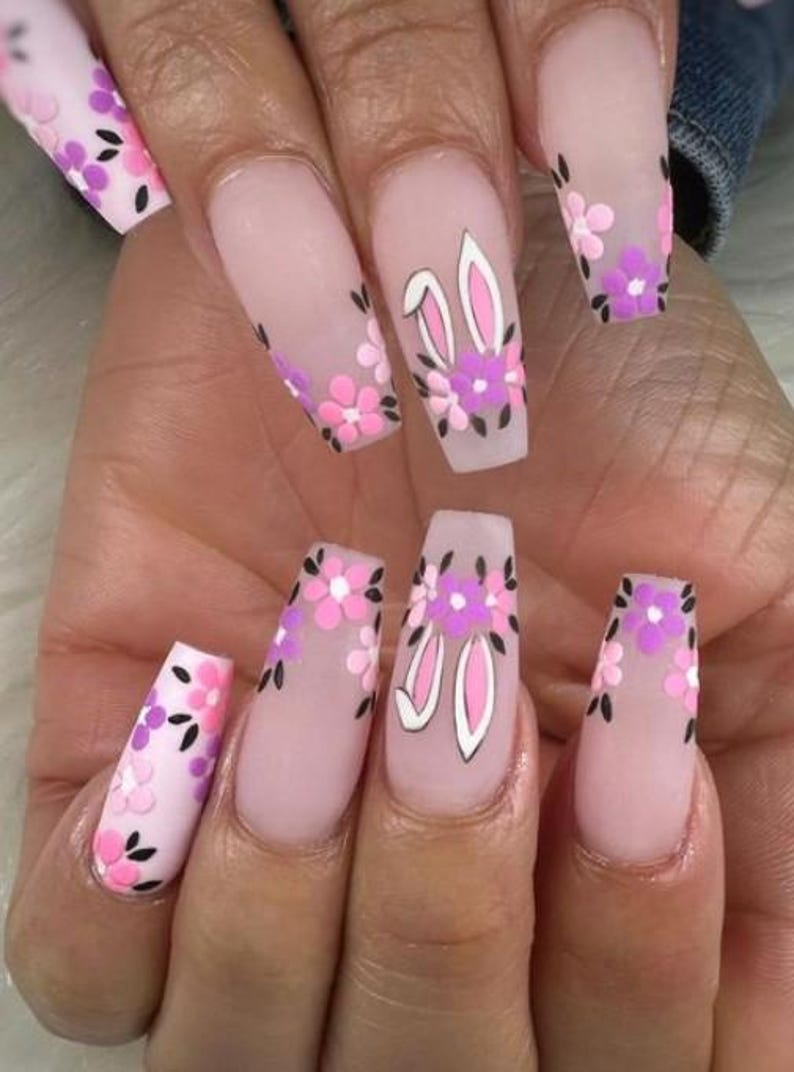 Easter Bunny Floral Spring Press On Nails