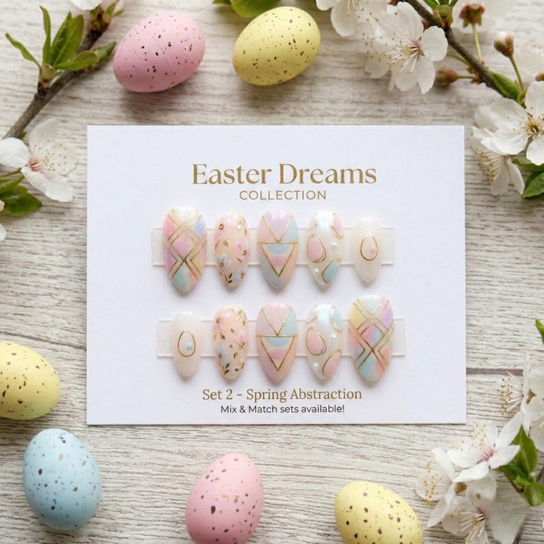 Pastel Plaid Floral Abstract Spring Press On Nails