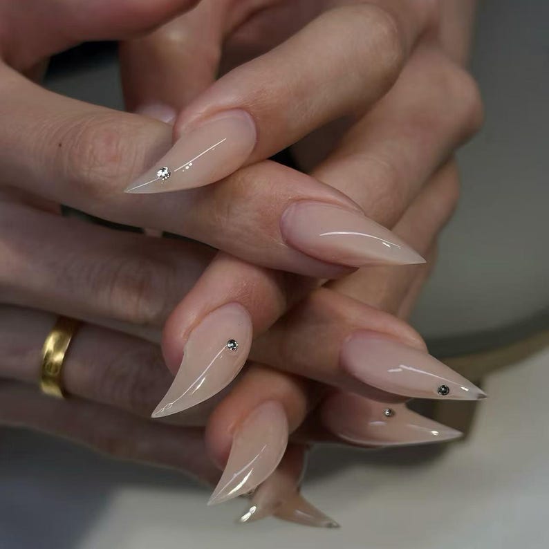 Milky Stiletto Glam Press On Nails