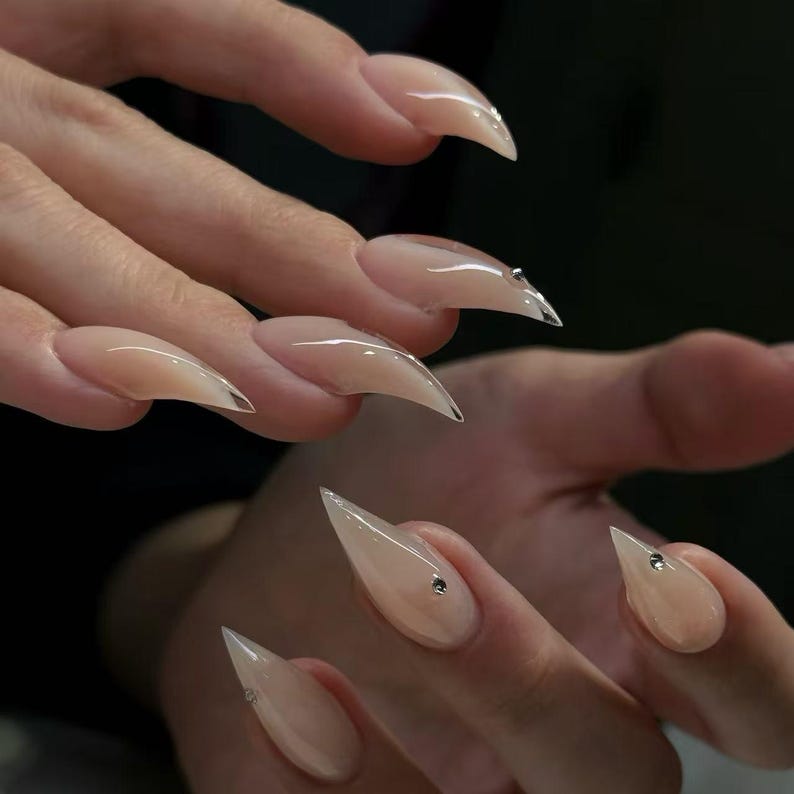 Milky Stiletto Glam Press On Nails