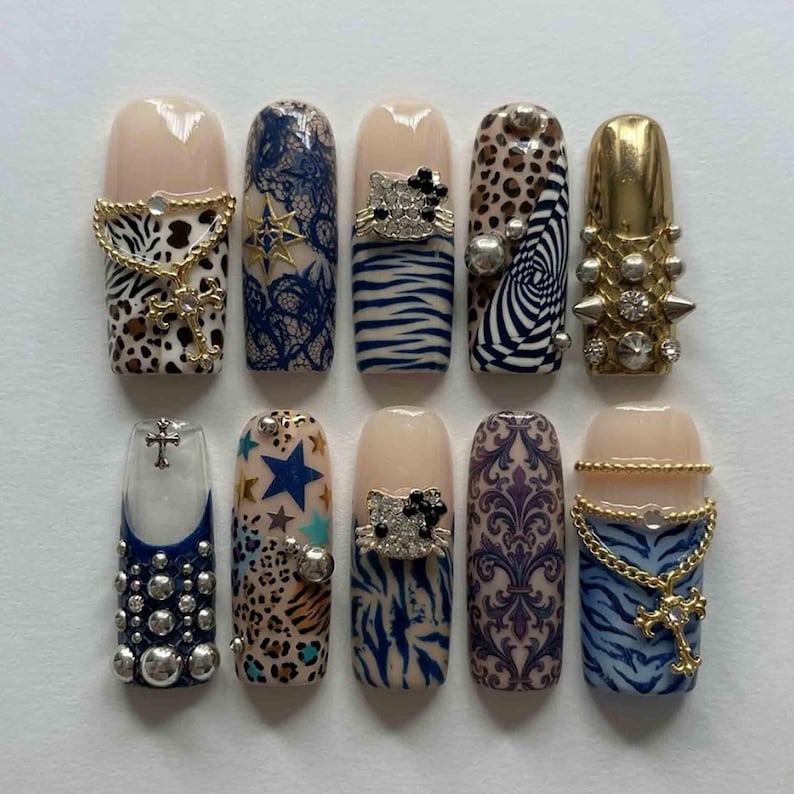 Midnight Blue Gothic Press On Nails