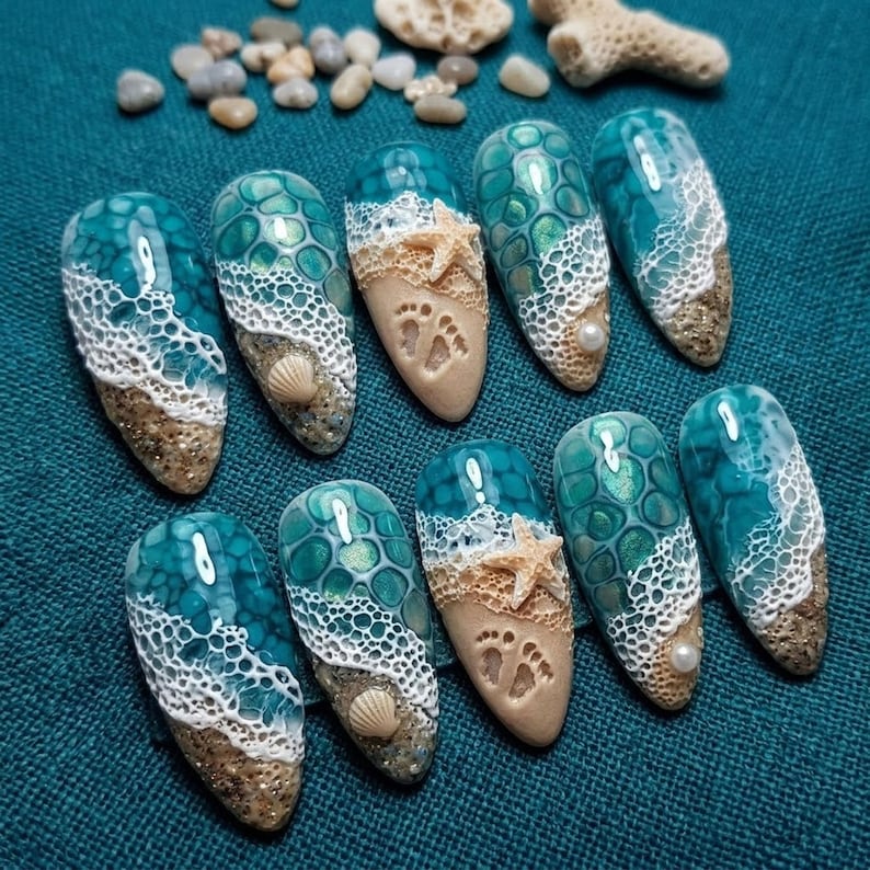 Coastal Wave Escape Press On Nails
