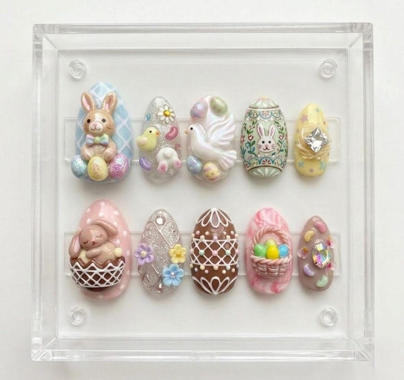 3D Bunny Chick Dove Easter Press On Nails