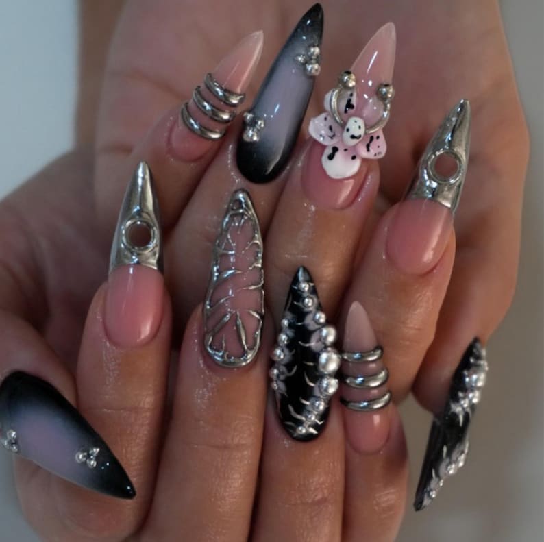 Dark Grunge Metallic Press On Nails