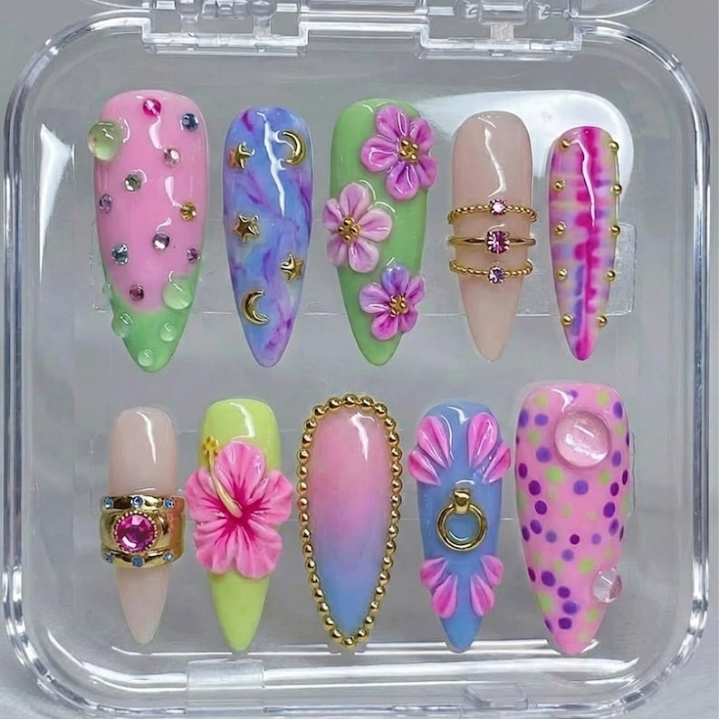 Handmade 3D Fantasy Ornate Mystical Press On Nails
