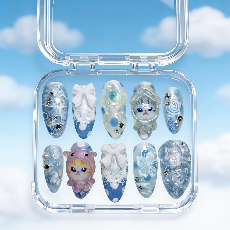 Cute Playful Kitty Press On Nails