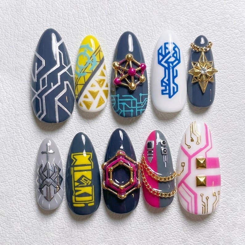 Futuristic Neon Chrome 3D Cyber Press On Nails
