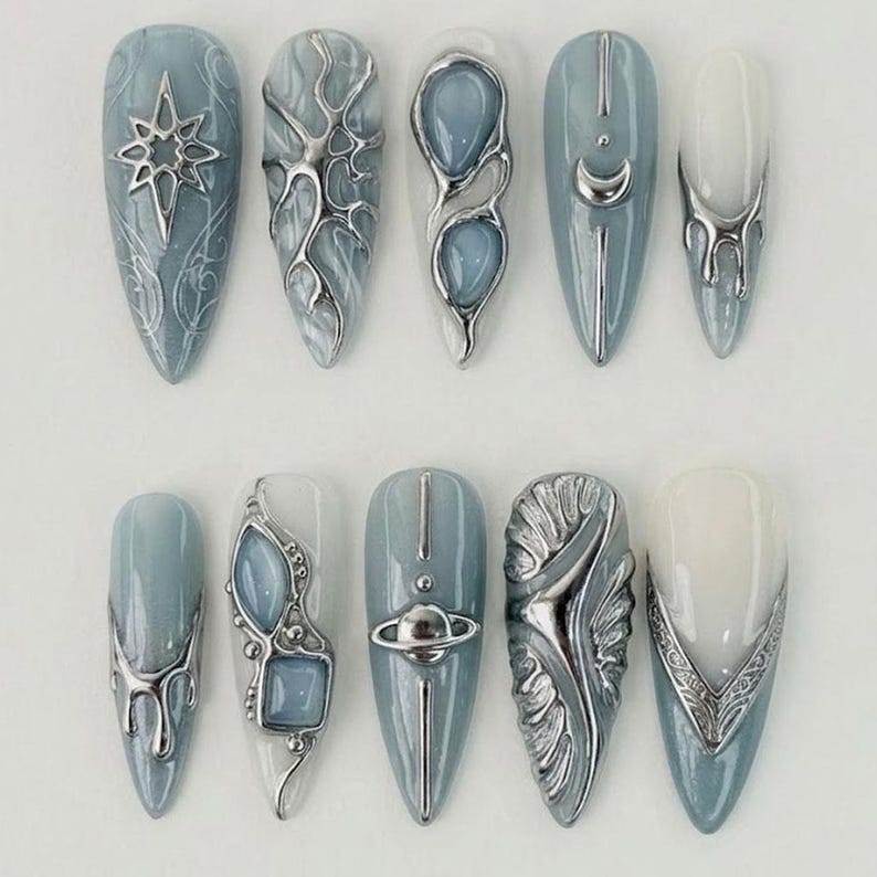 Futuristic Metallic Chrome Press On Nails