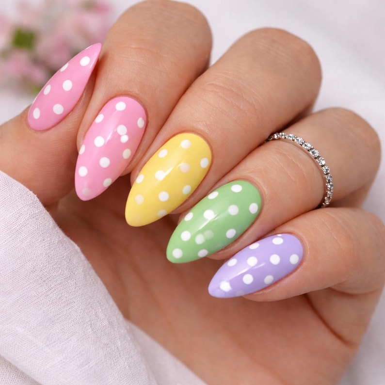 Pastel Polka Dot Easter Egg Press On Nails