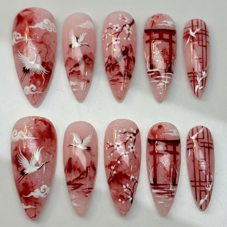 Serene Landscape Art Press On Nails