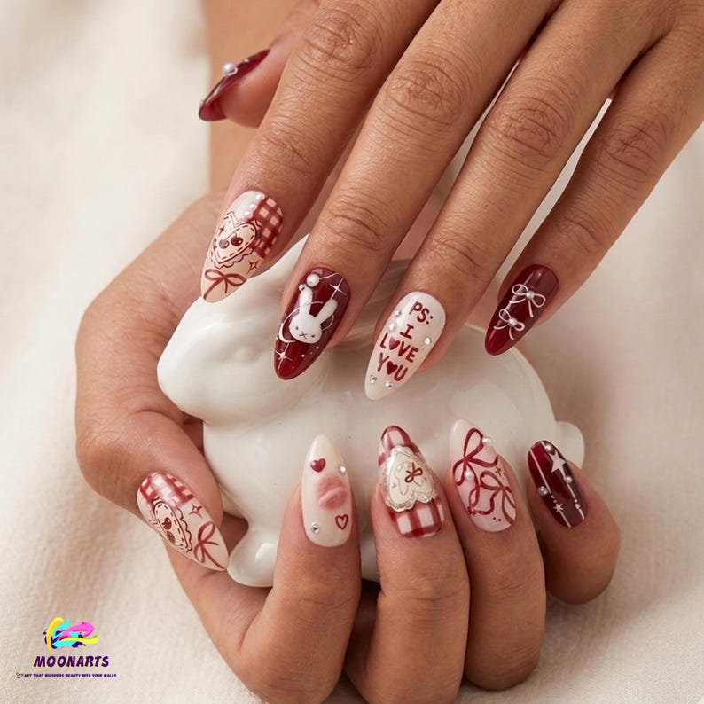 Kawaii Pastel Bunny Bow Easter Press On Nails