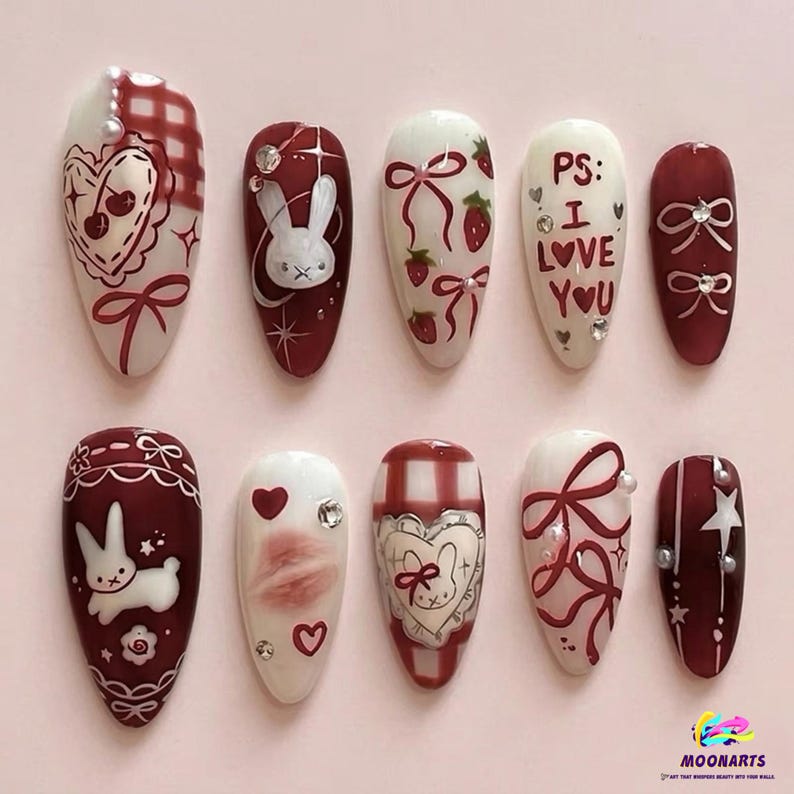 Kawaii Pastel Bunny Bow Easter Press On Nails