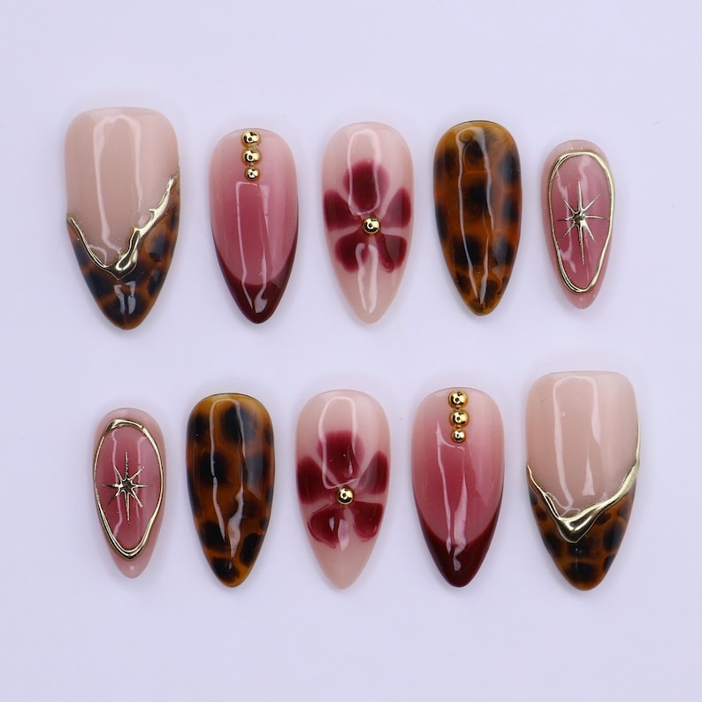 Burgundy Tortoiseshell Luxe Press On Nails