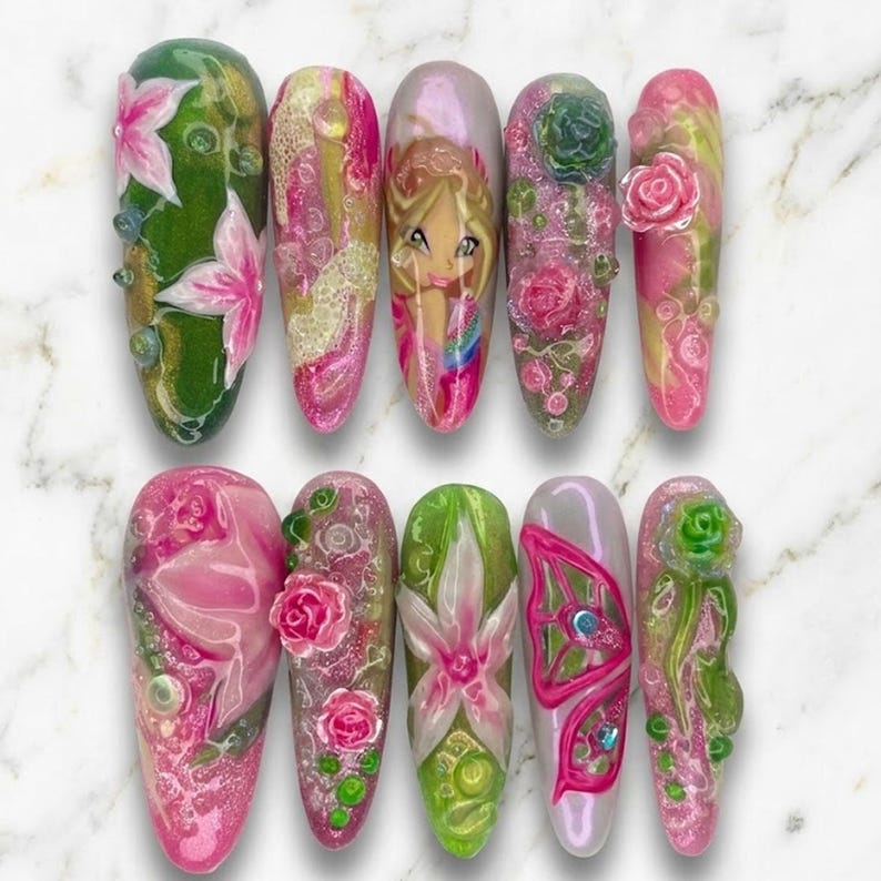 Fairy Garden 3D Floral Magical Fantasy Press On Nails