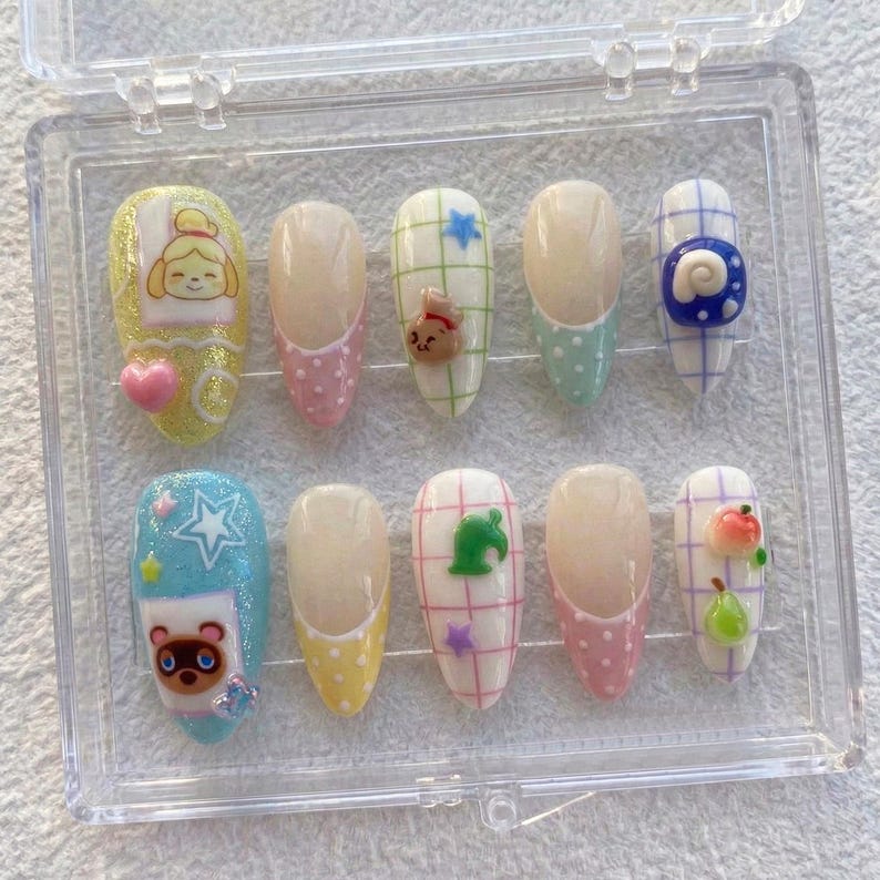 Kawaii Pastel Gingham Charm Cute Press On Nails