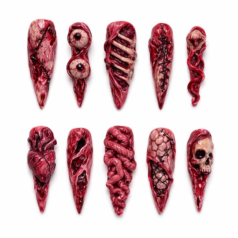 Bloody Horror Gore Skull Eyeball Halloween Statement Press On Nails