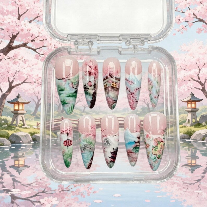 Serene Garden Landscape Press On Nails